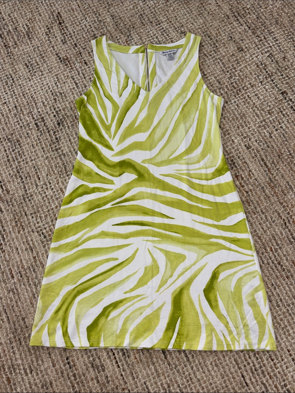 Tommy Bahama Lime Green and White Sleeveless Zebra Print Dress